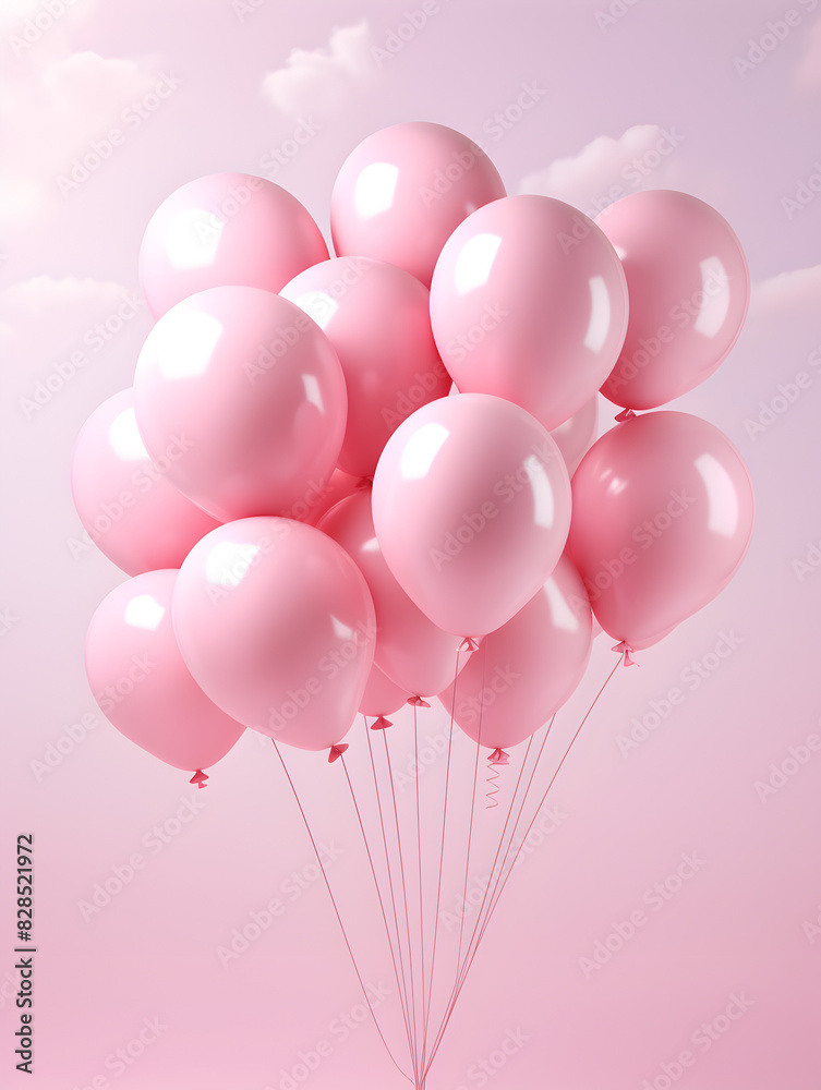 Abstract 3d illustration with pink balloons on pastel pink background Abstract 3d illustration with pink balloons on pastel pink background