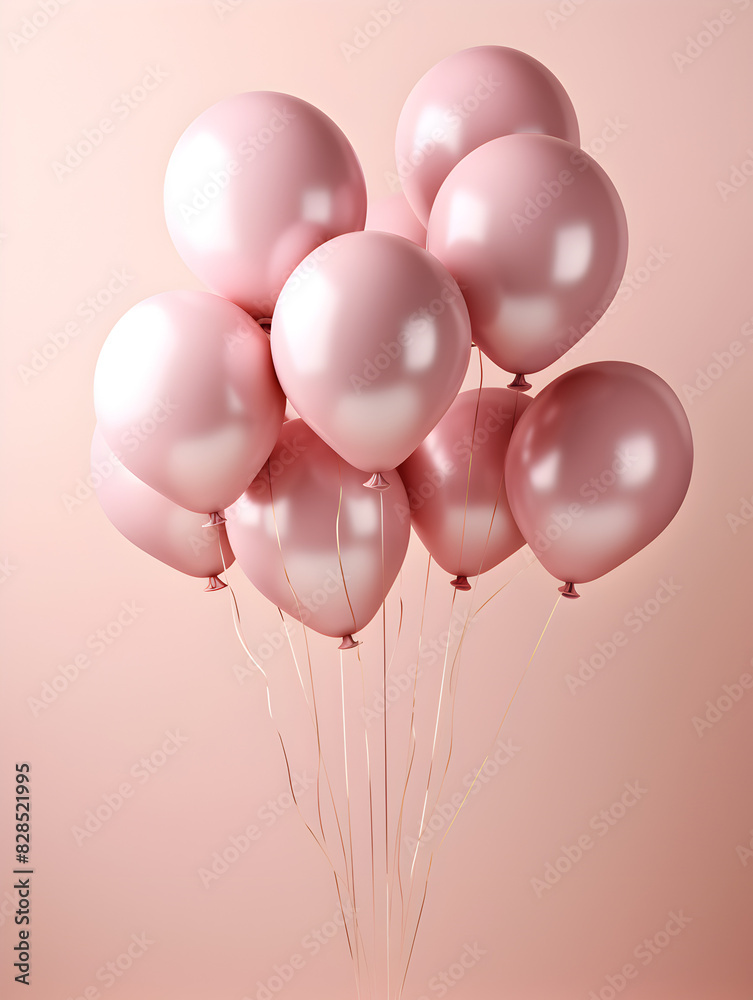 Abstract 3d illustration with pink balloons on pastel pink background Abstract 3d illustration with pink balloons on pastel pink background