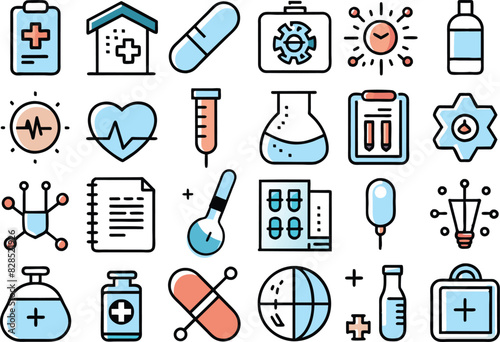 Health care and medicine icon set. Full Vector illustration Outline Style Icons.