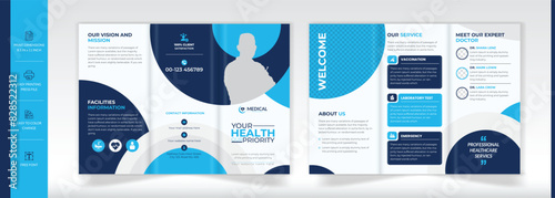 Creative medical trifold brochure design template layout vector