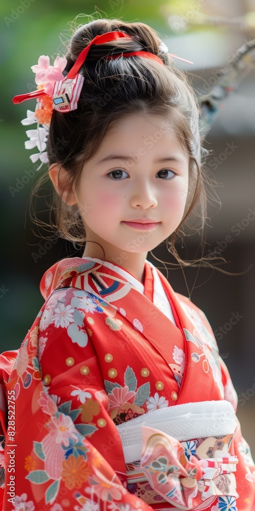 A Little Girl Wears a Traditional Japanese Kimono A Little Girl Wears a Traditional Japanese Kimono