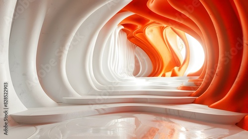 Surreal Orange and White Geometric Shapes Hallway