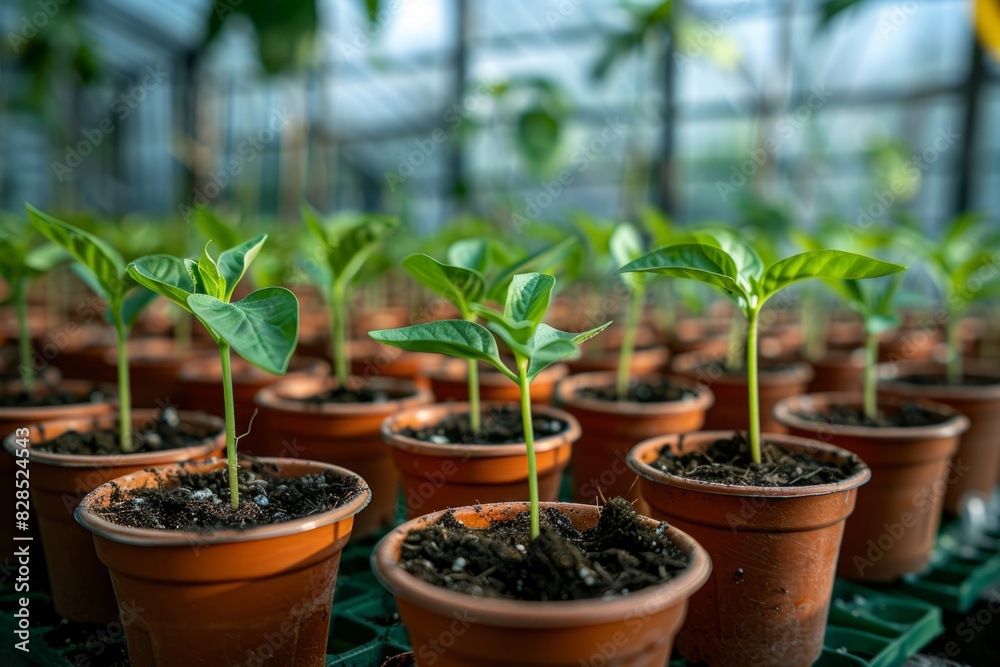Green seedlings in greenhouse, farming business Green seedlings in greenhouse, farming business