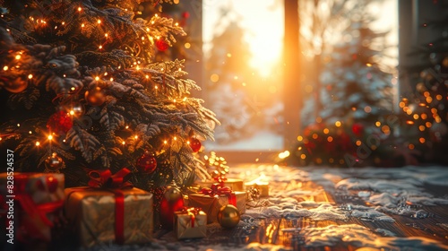 christmas wallpaper with a sun entering the living room