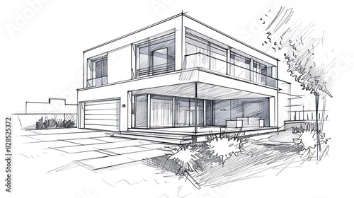 illustration in sketch style of a contemporary house 