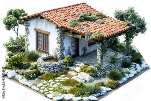 illustration of stylistic small mediterranean architecture in painting style