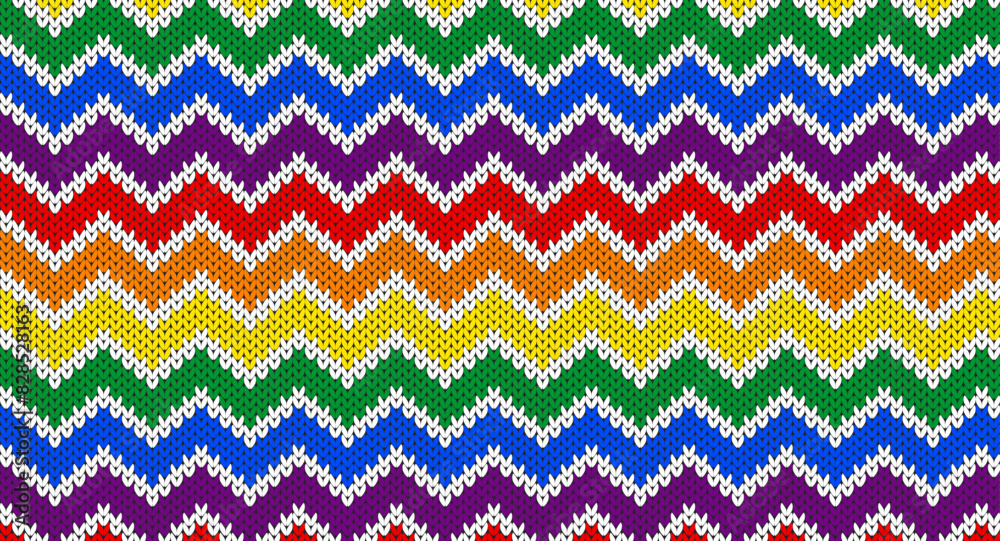 Pride month knitted patter, Zigzag rainbow color knitted, Festive Sweater Design. Seamless Knitted Pattern