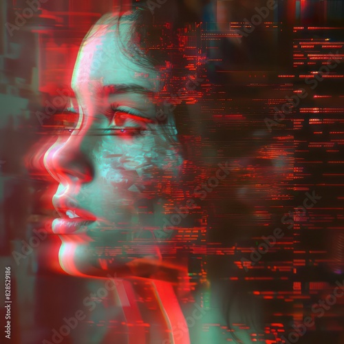 woman face from the side with a glitch effect 