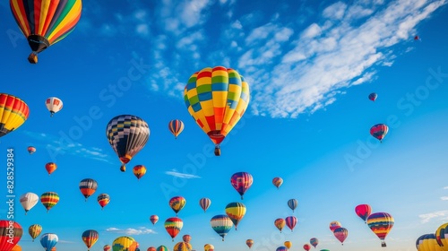 Festive Hot Air Balloon Festival With A Clear Blue Sky Backdrop. Generative AI © Svetlana