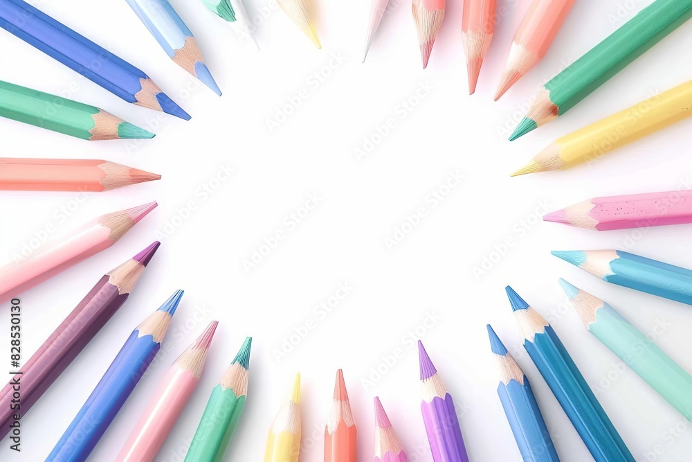 Fototapeta premium Pencil flat design top view drawing theme animation colored pastel isolated on white background