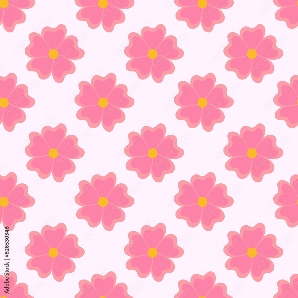 Seamless pattern with pink flowers. Spring and summer floral background. Design for wallpaper, wrapping paper, background, fabric. Vector flat illustration. Seamless pattern with pink flowers. Spring and summer floral background. Design for wallpaper, wrapping paper, background, fabric. Vector flat illustration.