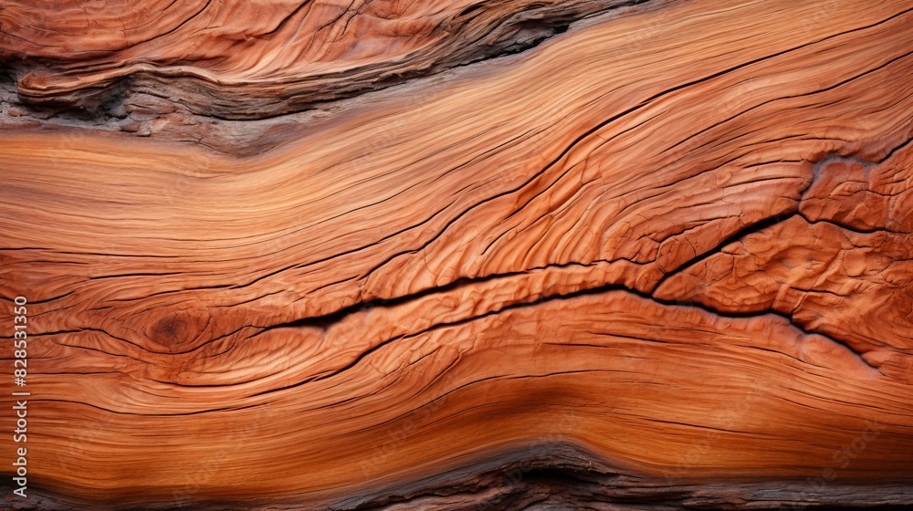 Close-up of the surface of a wooden plank with cracks and knots Close-up of the surface of a wooden plank with cracks and knots