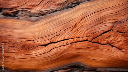 Close-up of the surface of a wooden plank with cracks and knots photo