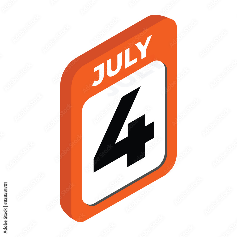July 4- Calendar day, date Icon vector illustration with isometric style. Important day of the month concept vector sign. July 4- Calendar day, date Icon vector illustration with isometric style. Important day of the month concept vector sign.