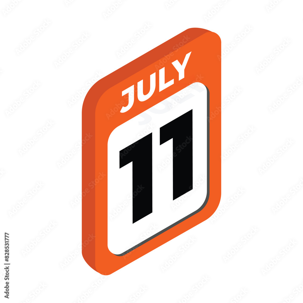 July 11- Calendar day, date Icon vector illustration with isometric style. Important day of the month concept vector sign.