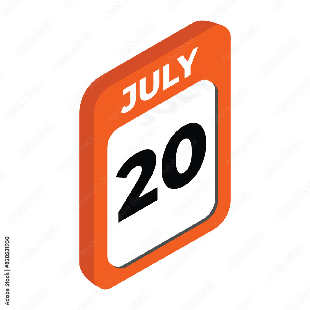 July 20- Calendar day, date Icon vector illustration with isometric style. Important day of the month concept vector sign. July 20- Calendar day, date Icon vector illustration with isometric style. Important day of the month concept vector sign.