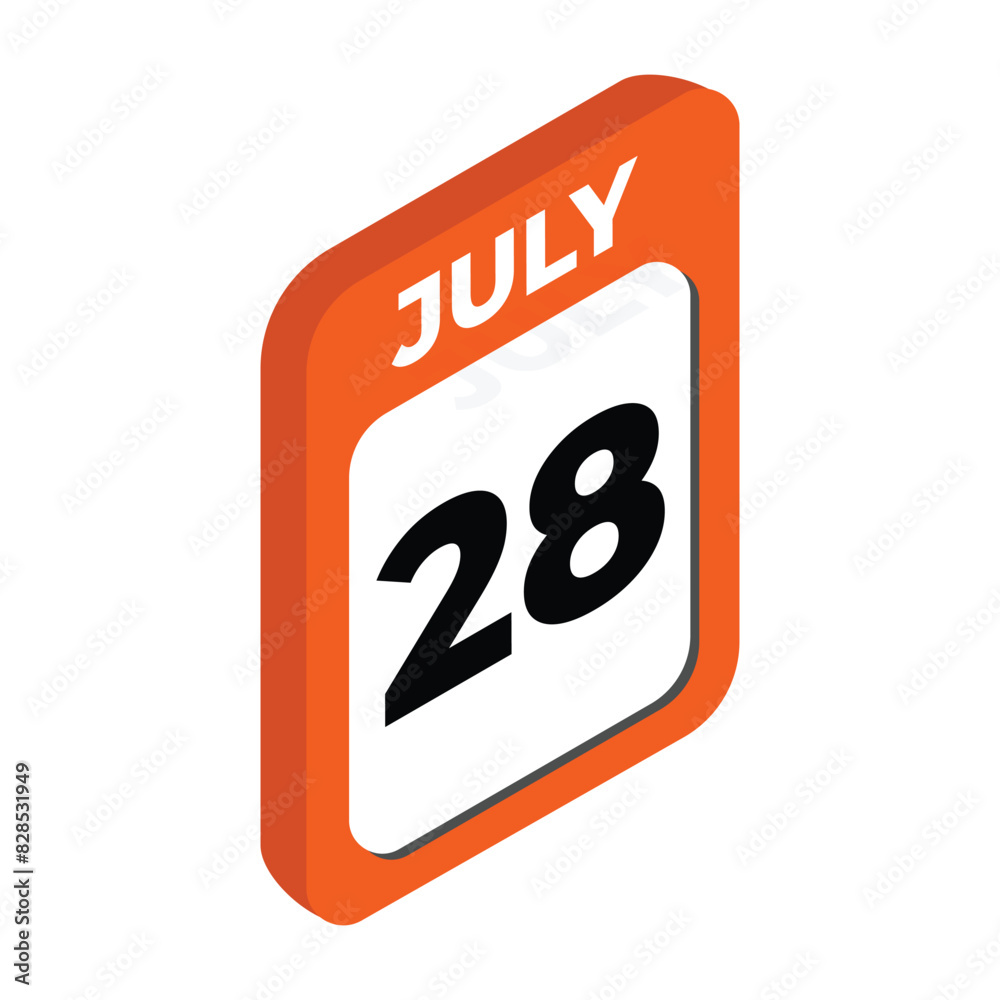 July 28- Calendar day, date Icon vector illustration with isometric style. Important day of the month concept vector sign. July 28- Calendar day, date Icon vector illustration with isometric style. Important day of the month concept vector sign.