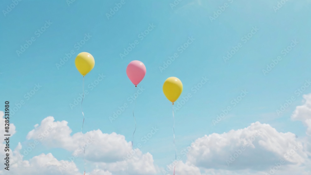 Colorful balloons floating high in the sky with a blue background Colorful balloons floating high in the sky with a blue background