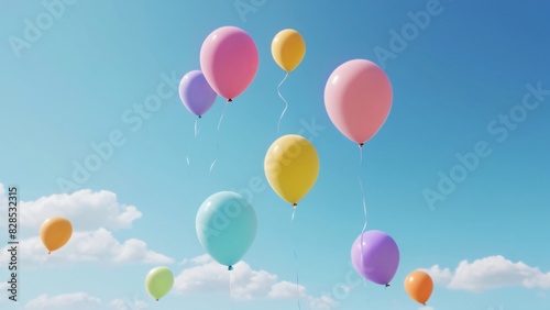 Colorful balloons flying high in the sky on a sunny day