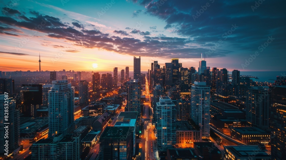 Aerial view of peaceful cityscape before sunrise Aerial view of peaceful cityscape before sunrise