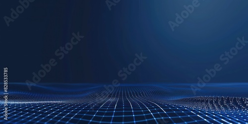 abstract mesh grid on the lower third of a dark blue gradient background, futuristic, ultra minimalism 