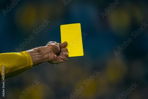Soccer / football referee showing a yellow card in a match