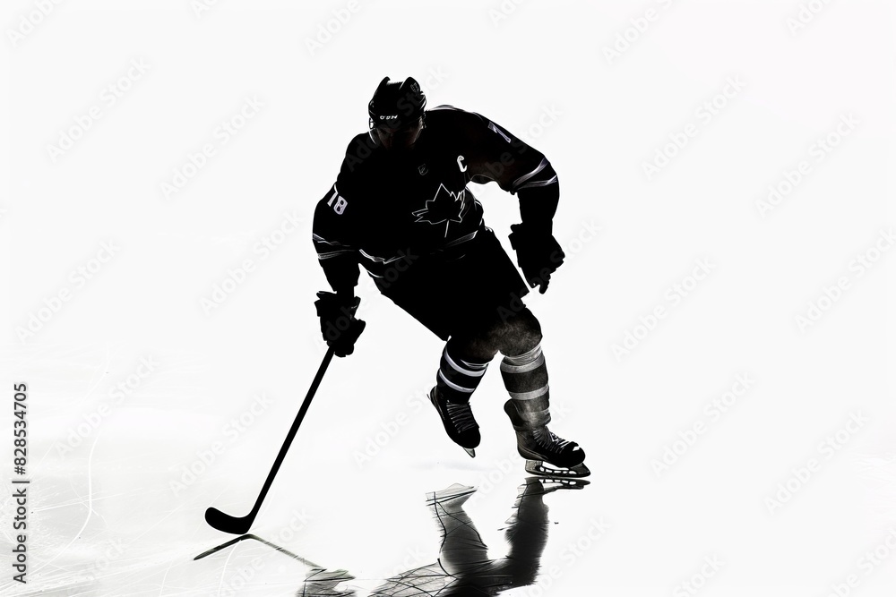 Fototapeta premium silhouette of a ice hockey player with hockey stick