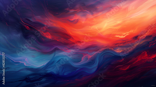 Land of Awakening. Escape to Reality series. Arrangement of surreal sunset sunrise colors and textures on theme of landscape painting, #828535717