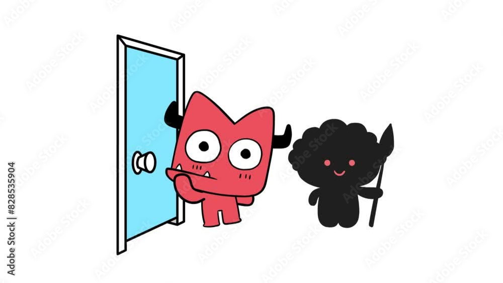 Animated Fun, Grim Reaper Knocking on the Door to Collect Souls - White Background Animated Fun, Grim Reaper Knocking on the Door to Collect Souls - White Background