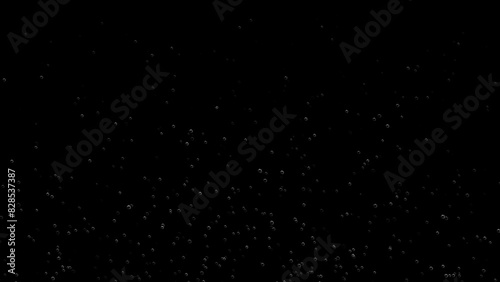 Floating of air bubbles on black background