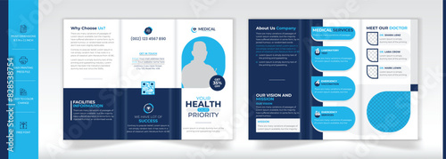Modern medical trifold brochure template With A4 design