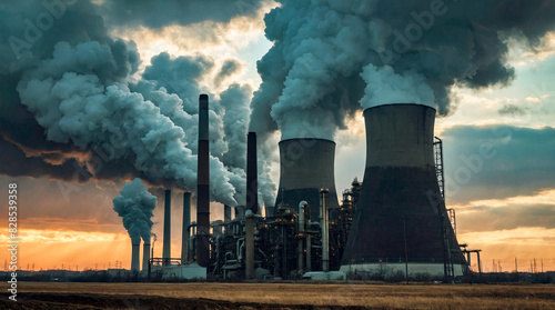 Air polluting power station. Environmental pollution concept.