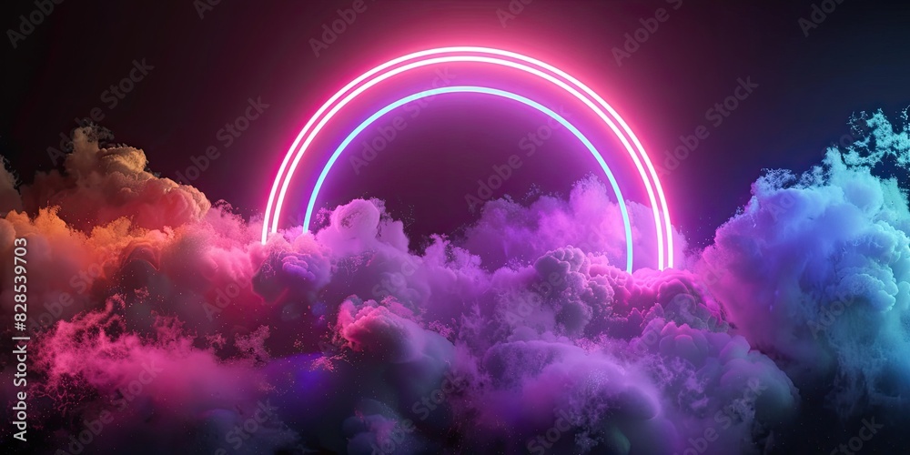 Obraz premium Vibrant Neon Rainbow with Illuminated Clouds