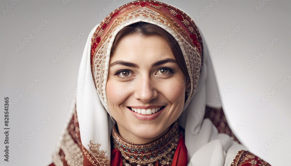 portrait of a Turkish woman in traditional dress with a sincere smile, isolated white background
portrait of a Turkish woman in traditional dress with a sincere smile, isolated white background