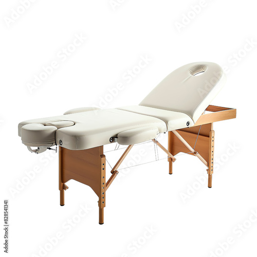 Portable massage table with adjustable headrest and cushion, perfect for spa treatments and physical therapy sessions. photo