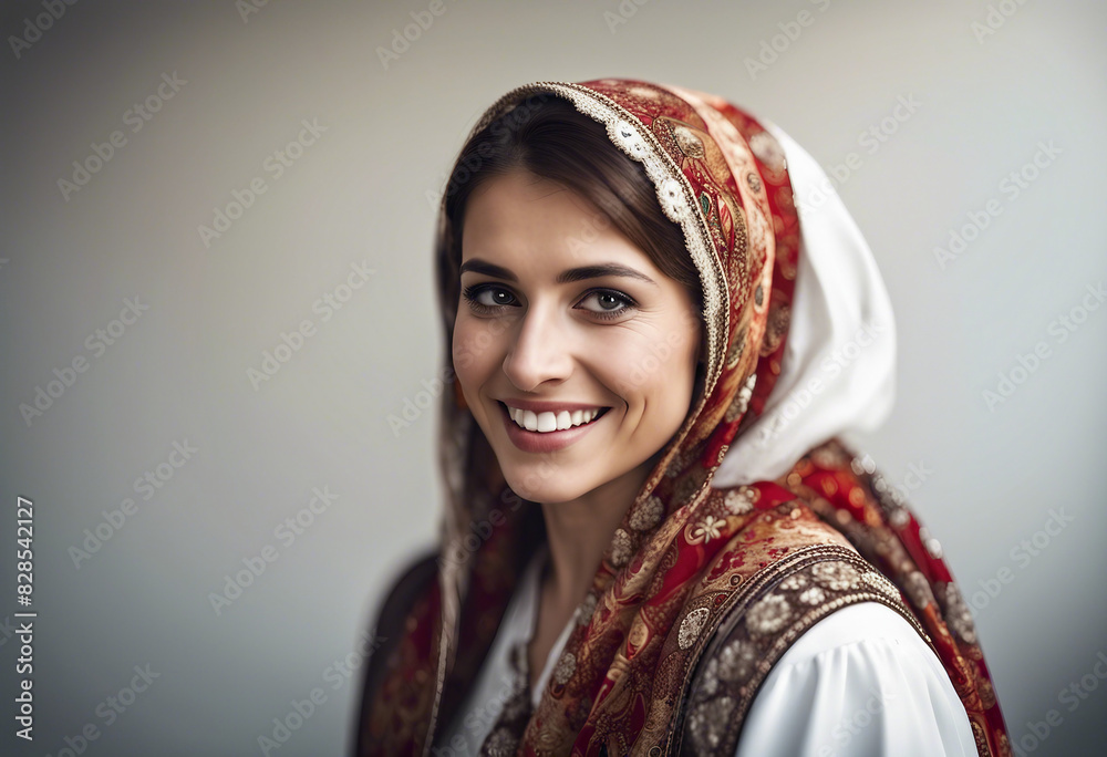 portrait of a Turkish woman in traditional dress with a sincere smile, isolated white background
portrait of a Turkish woman in traditional dress with a sincere smile, isolated white background