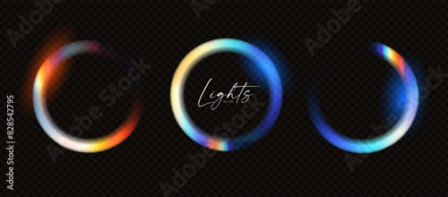 Rainbow circle light effect. Shining banner. Dispersion of beam.