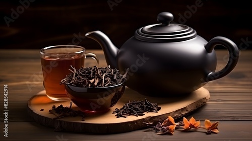 Cup of hot brown tea plantations background