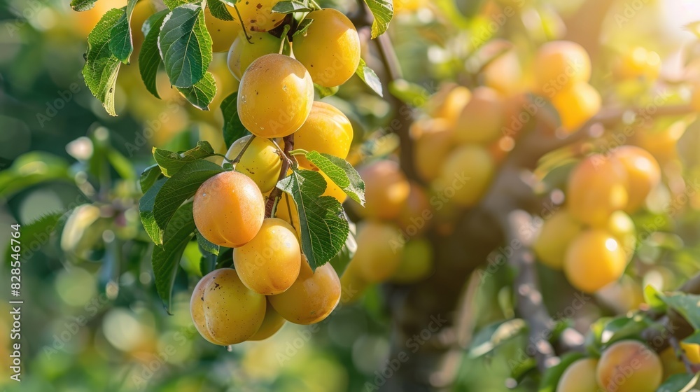 Plum tree full of blossoming mirabelle fruit in the spring Plum tree full of blossoming mirabelle fruit in the spring