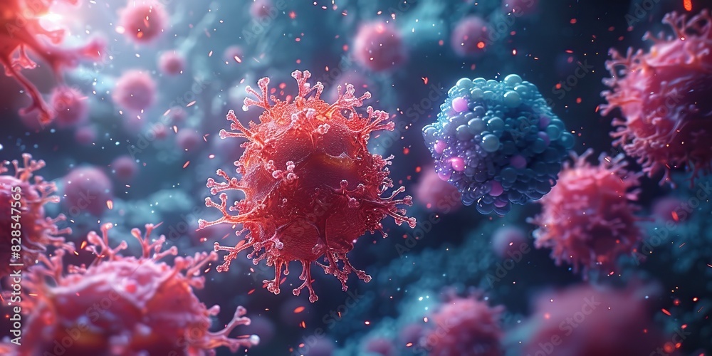 Colorful and detailed 3D rendering of viruses and bacteria under the microscope. Ideal for medical and scientific content. Colorful and detailed 3D rendering of viruses and bacteria under the microscope. Ideal for medical and scientific content.