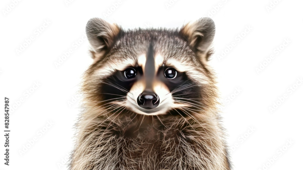 A raccoon sitting on isolated white background.