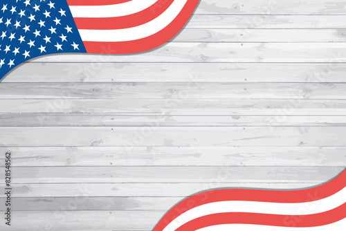 Vector Memorial Day background with a gray wood background and the American flag over it