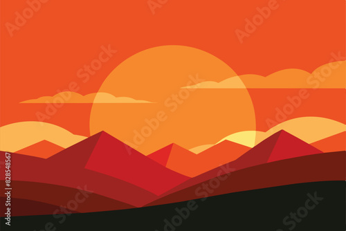 Sunset landscape vector illustration background design