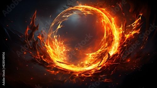 Fire circle, swirling flames and dynamic motion in circle of fire - vibrant digital inferno