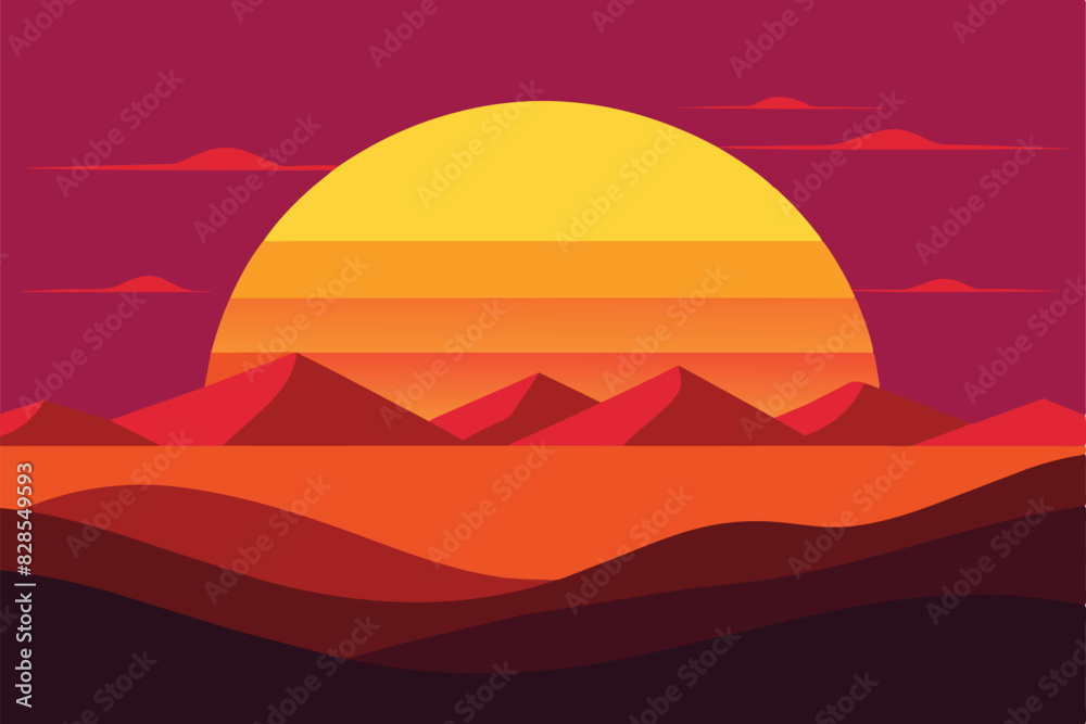 Sunset landscape vector illustration background design