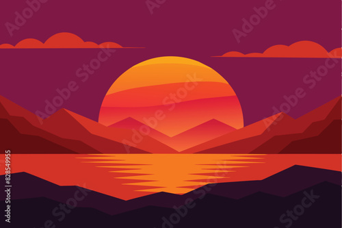 Sunset landscape vector illustration background design