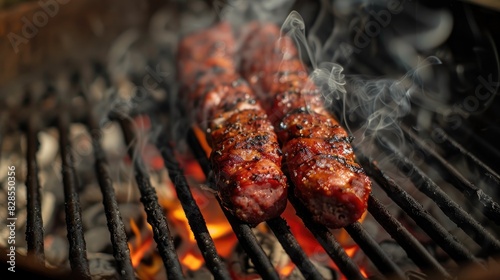 Grilling Argentine chorizo strip over charcoal photo