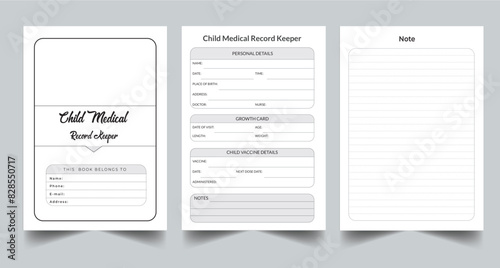 Editable Child Medical Record Keeper Planner kdp Interior printable template design.