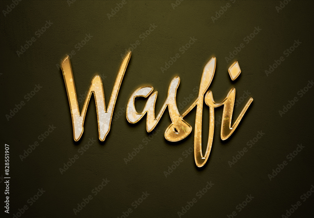 Old gold text effect of Arabic name Wasfi with 3D glossy style Mockup ...