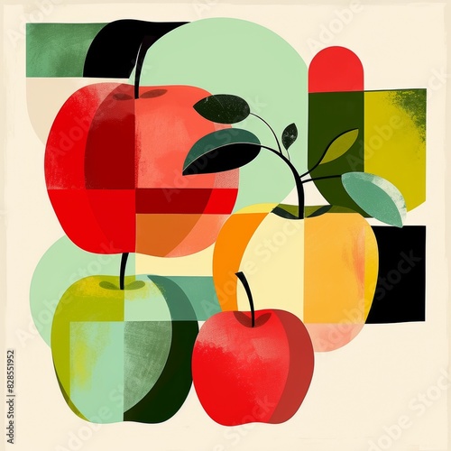 A geometric illustration of apples with a modern and colorful design. Ideal for contemporary decor, graphic designs, and art prints.